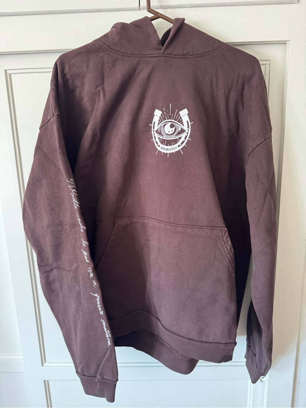 Bad Bunny Men's Crewneck Hoodie Sweatshirt in Dark Brown with Graphic
